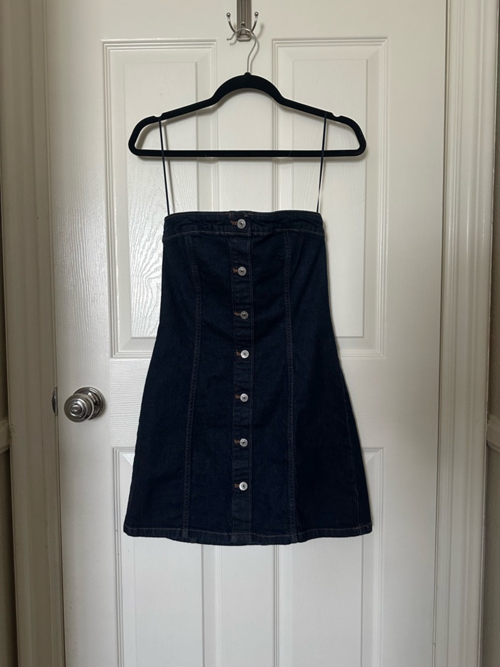 Abercrombie & Fitch Strapless Dark Denim Button-Front Mini Dress - Picture 2 of 3